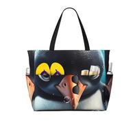 Bolsos de playa con pingüinos de ojos grandes para mujer, bolso de playa grande impermeable y resistente a la arena, bolso de piscina, bolso de mano ligero con cremallera para gimnasio, viajes y vacac