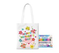 Bolsos de Sin Estampar | Bolsa de Lienzo para Pintar - Actividades Educativas de Aprendizaje para el Día de la Madre con Rotuladores de Pintura para Niños de 3 Años en Adelante Hogar Colegio Aula
