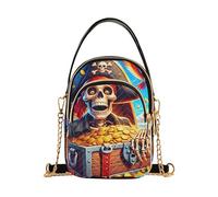 Bolsos de un hombro juguetón esqueleto pirata tesoro acolchado cadena cartera teléfono celular monedero lindo bolso bolos bolsa bolsa mujer 15.0 cm × 21.1 cm × 7.9 cm