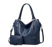 Bolsos grandes para mujer, de poliuretano, bandolera, bandolera, bolso de hombro a la moda, informal, suave, bolso de mano para mujer, tarot, azul, talla única