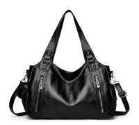 Bolsos Hobo, Bolso Mujer PU Fashion Chic Gran Capacidad Tote Shopper, Bandolera Ajustable y Bolso Hombro Elegante, Work Bag for Women Ideal para Oficina Universidad Viajes(Black)