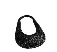 Bolsos Para Las Axilas De Mujer Bolso pequeño de verano con lentejuelas en forma media luna for mujer, bolso noche brillante, mano for fiesta o boda(Black)