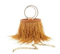 Bolsos Pequeños Bolso de mano con forma de cubo y plumas, estilo noche, con cadena de un solo hombro y anillo de plumas de avestruz.(Color3)