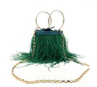 Bolsos Pequeños Bolso de mano con forma de cubo y plumas, estilo noche, con cadena de un solo hombro y anillo de plumas de avestruz.(Color07)