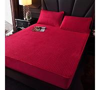 Bolsos Profundos Fácil de Cuidado, Protector de colchón de látex de Terciopelo Tibio Engrosado, Color sólido sin Deslizamiento para la Cubierta de Cama de Dormitorio para Adultos Rojo 120cmx200cm