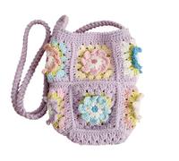 Bolsos Tejidos Crochet Bolso bandolera de crochet con diseño flor abuelita y cuadrado for mujer, hecho a mano, pequeño bolso(Purple)