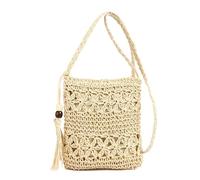 Bolsos Tejidos Crochet Bolso de Mano Mujer Hippie Bolsa Bolsos Pequeños Mujer Summer Beach de Crochet Hechos A Mano Hecho Tejido Bohemio Ideal para Playa Verano Vacaciones(Beige)