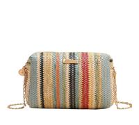 Bolsos Tejidos Crochet Bolso de mimbre tejido de paja for mujer, Bolso pequeño con cadena de playa y verano, bolsos de hombro tipo bandolera for mujer, bolso con solapa de diseño de viaje Bolsas Rafia