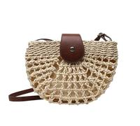 Bolsos Tejidos Crochet Bolso de Paja de Verano for Mujer, Bandolera semicircular de ratán Hecho a Mano, Bolso de Viaje, Bolsos de Playa(Beige)