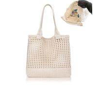 Bolsos Tejidos Crochet,Bolso Verano,Bolso de Playa Mujer, Boho Beige,Sencillo y Elegante,Ligero y Portátil,para ir de Compras,Combinación de Ropa,Viajar,Estudiantes(Gran Tamaño)