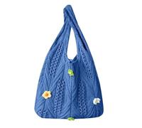 Bolsos Tejidos Crochet Bolsos de mano huecos de punto de moda, bolso de hombro de playa, bolsos de mano de gran capacidad, bolsos de compras casuales tejidos for mujer, bolsos de playa de verano(Blue)
