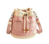 Bolsos Tipo Cubo Para Mujer Boho Con Detalle De Ganchillo, Cordón Y Bordado
