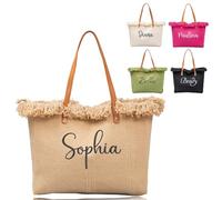Bolsos Tote Con Nombre A Medida, Bolsa De Regalo Personalizada Para Damas De Honor Con Flecos, Bolso De Playa Grande De Lona Para Mujer, Bolsita Bordada Para La Fiesta De Despedida De Soltera(Khaki)