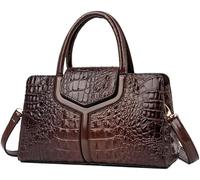 Bolsos y Carteras for Mujer, de Piel con Estampado de cocodrilo, con asa Superior, Estilo Bandolera de Trabajo.(Coffee)