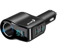 BOLTHO 120W Adaptador Distribuidor de mechero 4 en 1, Divisor de Cargador de Coche de PD20W Tipo C, Cargador de Coche con voltímetro Digital LED, Adaptador de Carga rápida USB 12V/24V
