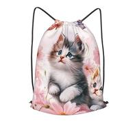Boltpack Bolsas con cordón para yoga, deporte, gimnasio, mochila de cuerda, bolsa de playa, mochila de viaje para hombres y mujeres, ligera, Cute Cats Butterfly Floral 11, S