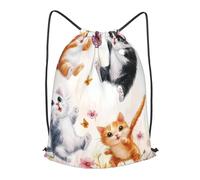 Boltpack Bolsas con cordón para yoga, deporte, gimnasio, mochila de cuerda, bolsa de playa, mochila de viaje para hombres y mujeres, ligera, Cute Cats Butterfly Floral 12, S