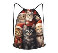 Boltpack Bolsas con cordón para yoga, deporte, gimnasio, mochila de cuerda, bolsa de playa, mochila de viaje para hombres y mujeres, ligera, Christmas Cats 9, S