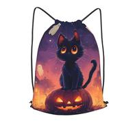 Boltpack Bolsas con cordón para yoga, deporte, gimnasio, mochila de cuerda, bolsa de playa, mochila de viaje para hombres y mujeres, ligera, Black Cat Pumpkin Ghost 12, M