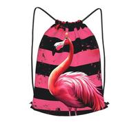 Boltpack Bolsas con cordón para yoga, deporte, gimnasio, mochila de cuerda, bolsa de playa, mochila de viaje para hombres y mujeres, ligera, Negro Rosa Flamingo 8, S