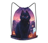 Boltpack Bolsas con cordón para yoga, deporte, gimnasio, mochila de cuerda, bolsa de playa, mochila de viaje para hombres y mujeres, ligera, Black Cat Pumpkin Ghost 1, M