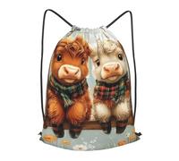 Boltpack Bolsas con cordón para yoga, deporte, gimnasio, mochila de cuerda, bolsa de playa, mochila de viaje para hombres y mujeres, ligera, Cute Highland Cows 3, M