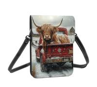 Boltpack Bolso cruzado para teléfono celular para mujer, bolso de cuero para teléfono celular, monedero con cuerda ajustable para el hombro, Highland Cow in Red Truck 5, Talla única