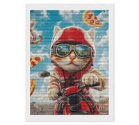 Boltpack Kits de arte de lunares de diamante con estampado de gatos de pizza para adultos, puntos de diamante redondos, regalo y decoración de pared del hogar, 30 x 40 cm