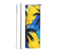 Boltpack Palm Trees Print - Vaso de 590 ml con tapa y popote, botella de agua de acero inoxidable, reutilizable, aislada, taza de café de viaje
