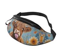 BoltPack Riñonera para mujeres y hombres, con correa ajustable, ligera, impermeable, para deportes, caminar, correr, Flower Highland Cow 14, M, Mochila de trekking