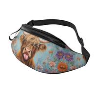 BoltPack Riñonera para mujeres y hombres, con correa ajustable, ligera, impermeable, para deportes, caminar, correr, Flower Highland Cow 15, M, Mochila de trekking