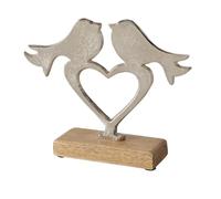 Boltze 2045805 - Figura Decorativa (Aluminio, Mango niquelado, Madera, 20 x 5 x 16,5 cm), diseño de pájaros, Color Plateado