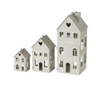 BOLTZE 2049902 - Juego de farolillos (3 Piezas, Metal, 9-15,5 x 7,5 x 15,5 cm, Altura 14-36 cm, Forma de casa, para Colgar, decoración, portavelas)