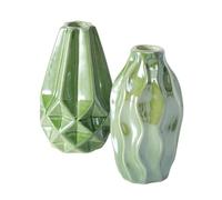 BOLTZE Florero Palomina (2 Piezas, Color Verde, de cerámica, Efecto Perlado, 6 x 6 x 11 cm, Redondo, Hecho a Mano, Resistente al Agua, decoración) 2061774