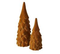 Boltze Home Figura decorativa navideña de cerámica de terciopelo marrón.
