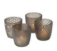 Boltze Juego de 4 Portavelas Marilu - Gris, Decorativos para Té, Ø 8 cm, Varios Diseños, Forma Redonda - 2002930