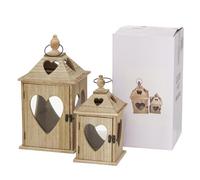 BOLTZE Jules 2747700 - Juego de 2 farolillos (Cristal, Madera, 14-20 x 14-20 cm, 24-40 cm, Forma Cuadrada, Hecha a Mano, Decorativa)