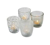 Boltze Marilu 1014419 - Juego de portavelas (4 Piezas, Transparentes, Vasos Decorativos para Velas/Velas de té, 8 cm de diámetro, Varios diseños, Forma Redonda, portavelas)
