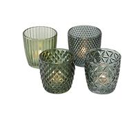 Boltze Marilu Juego de 4 Portavelas Verde - Tazas Decorativas para Velas de Té, Ø 8 cm, Varios Diseños, Forma Redonda