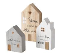 BOLTZE Mein Haus Natur - Figura decorativa (3 unidades), diseño de casetas de madera, color gris y blanco