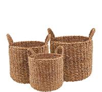 Boltze Sophy 2952500 - Cesta de almacenamiento de 3 piezas (redonda, con asas, color natural, decoración de estilo bohemio, escandinavo, diámetro 30-40 cm)