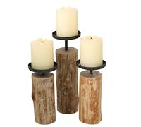 Boltze Tempe 4221400 Tempe - Juego de 3 candelabros de Madera y Metal, diseño Elegante, decoración de Mesa de Comedor/cómoda