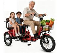BoluDukNN Triciclo Eléctrico De Dos Plazas para Adultos, Bicicleta Eléctrica De 3 Ruedas con Asiento para Pasajero, 7 Velocidades, Neumáticos Anchos De 18" X 4.0", Cestas Delantera Y Trasera Red