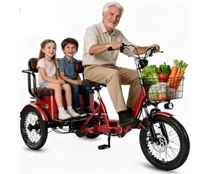 BoluDukNN Triciclo Eléctrico De Dos Plazas para Adultos, Bicicleta Eléctrica De 3 Ruedas con Asiento para Pasajero, 7 Velocidades, Neumáticos Anchos De 18" X 4.0", Cestas Delantera Y Trasera Red