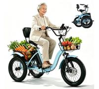 BoluDukNN Triciclo Eléctrico para Adultos, 18 Pulgadas Plegable con Neumáticos Anchos 3 Ruedas, Bicicleta Eléctrica De 3 Ruedas con Cesta Delantera Y Trasera,Ideal para Desplazamientos Diarios Blue