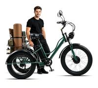 BoluDukNN Triciclo Eléctrico para Adultos, Bicicleta Eléctrica De 3 Ruedas con Neumáticos Anchos De 24″, 7 Velocidades, Batería De 48v 15ah, Capacidad De Carga 150 Kg, E-Bike Todoterreno Green