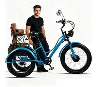 BoluDukNN Triciclo Eléctrico para Adultos, Bicicleta Eléctrica De 3 Ruedas con Neumáticos Anchos De 24″, 7 Velocidades, Batería De 48v 15ah, Capacidad De Carga 150 Kg, E-Bike Todoterreno Blue