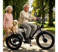 BoluDukNN Triciclo Eléctrico para Adultos, Triciclo De 7 Velocidades con Cesta Grande, Pantalla LCD + Faro Delantero, Triciclo De Carga Eléctrico para Viajes Y Uso Diario De Personas Mayores Black