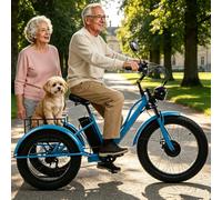 BoluDukNN Triciclo Eléctrico para Adultos, Triciclo De 7 Velocidades con Cesta Grande, Pantalla LCD + Faro Delantero, Triciclo De Carga Eléctrico para Viajes Y Uso Diario De Personas Mayores Blue