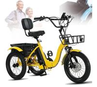 BoluDukNN Triciclo Eléctrico para Adultos/Triciclo Eléctrico,18 Pulgadas Plegable De 3 Ruedas con Neumáticos Anchos, Cesta Grande Y Pantalla LCD,Faro LED,Triciclo para Conducción Al Aire Libre Yellow